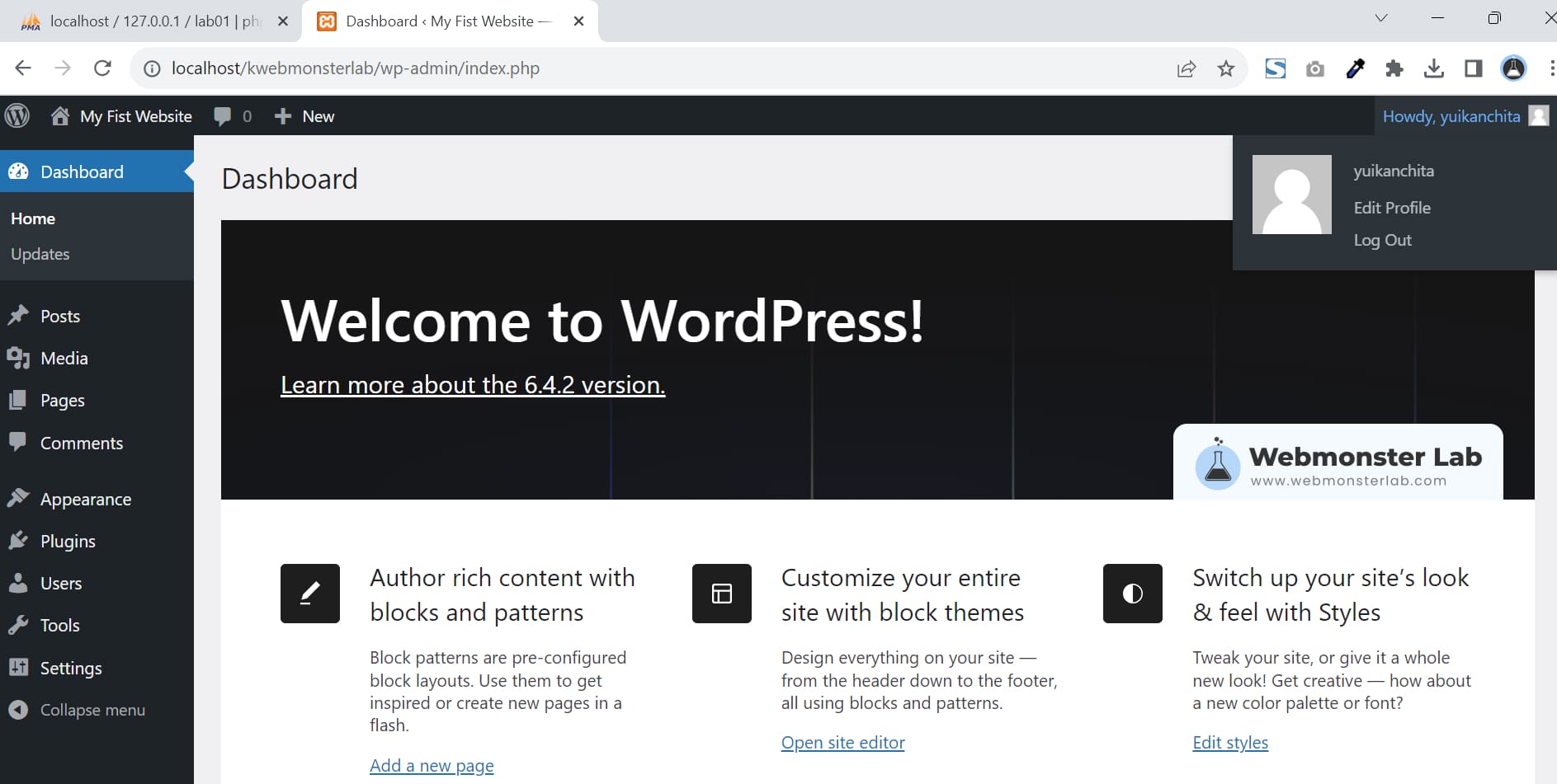 installation-wordpress-on-windowns-xampp-21-wpadmin-dashboard