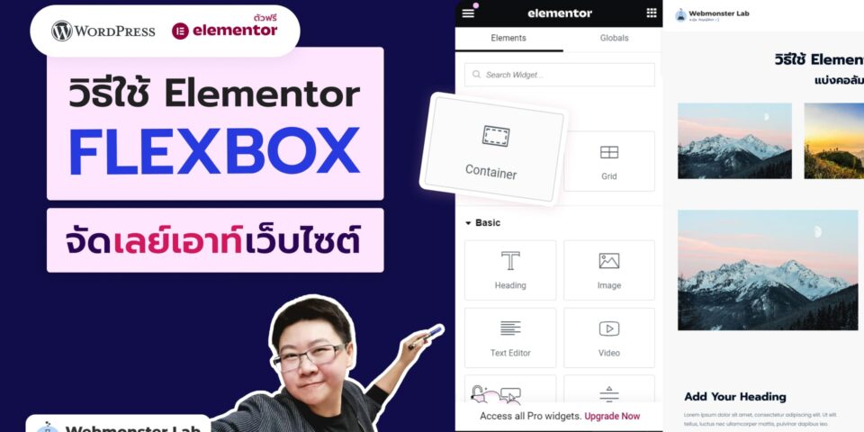 วิดีโอสอน วิธีใช้ Elementor Flexbox Container จัดเลย์เอาท์เว็บไซต์ WordPress - อ.ยุ้ย Webmonster Lab